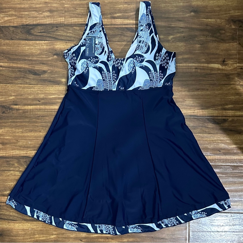 Summer Mae Navy Floral Tie Front Swim Dress One-Piece XXL NWT - Picture 3 of 9